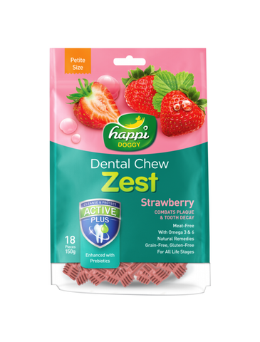 Happi Doggy Dental Chew Zest Petite Strawberry 150g | Perromart Online Pet Store Singapore