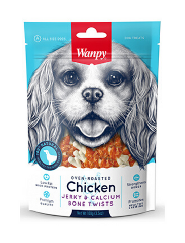 Wanpy Oven-Roasted Chicken & Calcium Bone Twists Dog Treats 100g | Perromart Online Pet Store Singapore