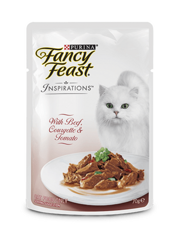 Fancy Feast Inspirations Beef, Courgette & Tomato Pouch Cat Food 70g | Perromart Online Pet Store Singapore