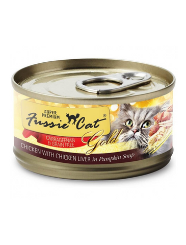 Fussie Cat Super Premium Gold Label Chicken with Chicken Liver in Pumpkin Soup Cat Wet Food 80g | Perromart Online Pet Store Singapore