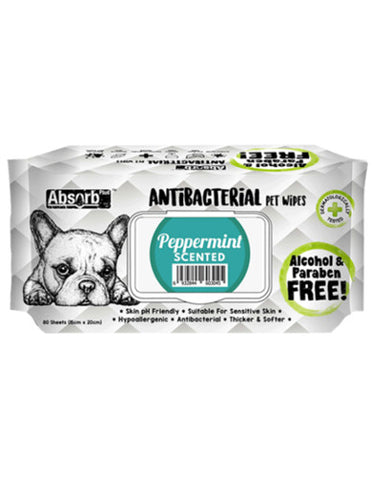 Absorb Plus AntiBacterial PetWipes 80pcs (Peppermint) | Perromart Online Pet Store Singapore
