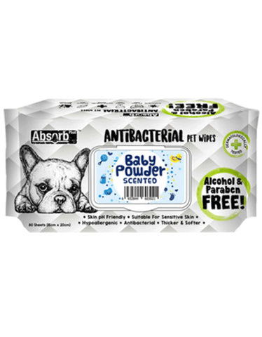 Absorb Plus AntiBacterial Pet Wipes 80pcs (BabyPowder) | Perromart Online Pet Store Singapore