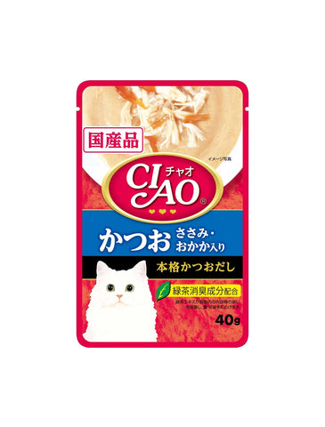 Ciao Creamy Soup Pouch Tuna & Chicken Fillet Topping Dried Bonito 40g | Perromart Online Pet Store Singapore