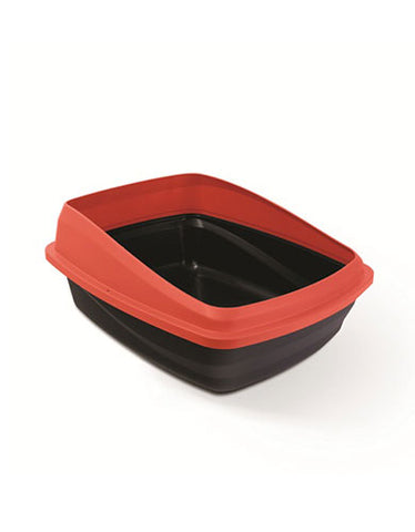 Hagen Catit Cat Love Rimmed Cat Pan Charcoal Base Red Rim | Perromart Online Pet Store Singapore