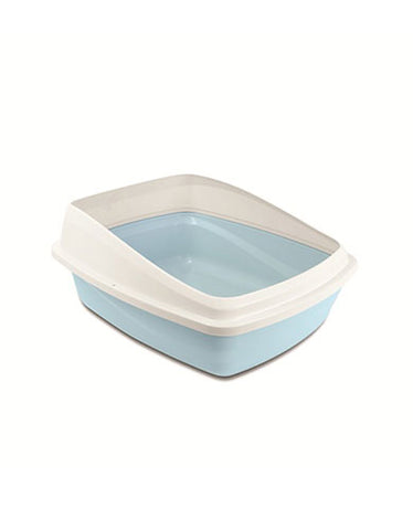 Hagen Catit Cat Love Rimmed Cat Pan M Blue Base Cool Grey Rim | Perromart Online Pet Store Singapore