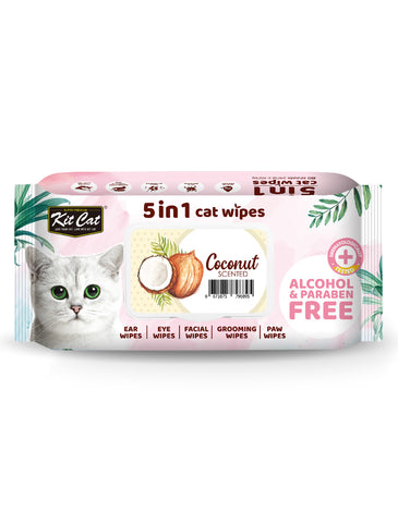 Kit Cat 5 in 1 Cat Wipes 80pcs (Coconut) | Perromart Online Pet Store Singapore