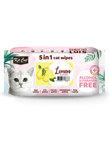 Kit Cat 5 in 1 Cat Wipes 80pcs (Lemon) | Perromart Online Pet Store Singapore