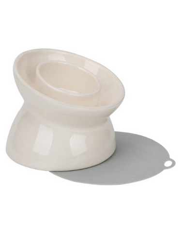 Super Design White Titled Elevated Ceramic Bowl for Cats